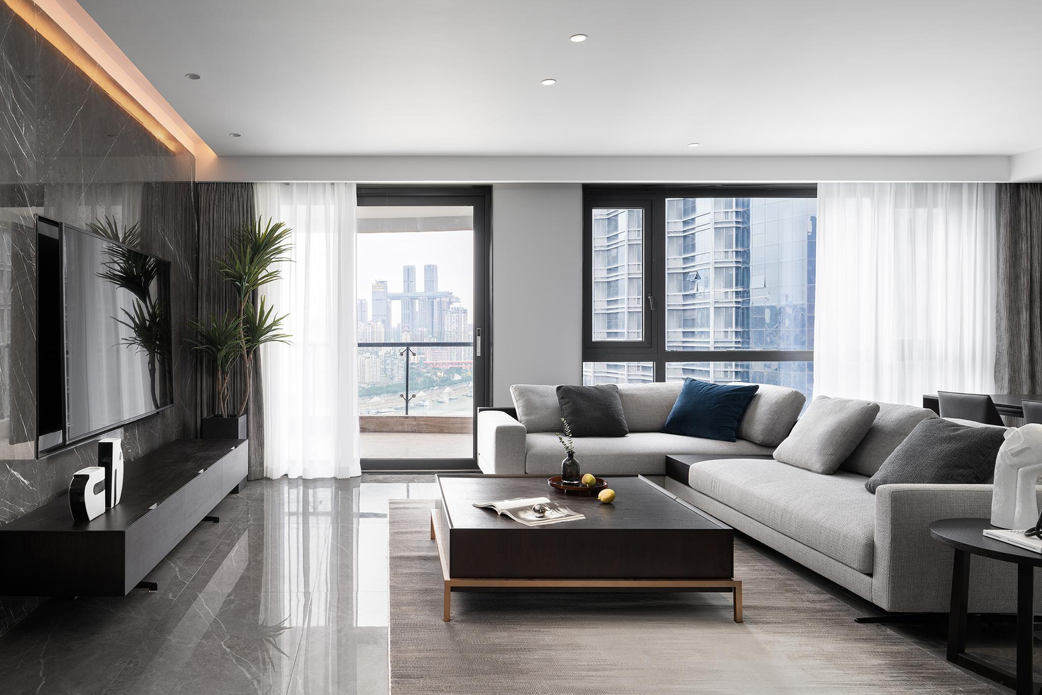 薛东作品165㎡极简大平层装修花了65万在家就能看网红美景