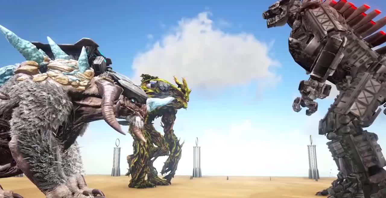 方舟恐龙对抗赛:超级机械哥斯拉出战,完虐上千只机械霸王龙!