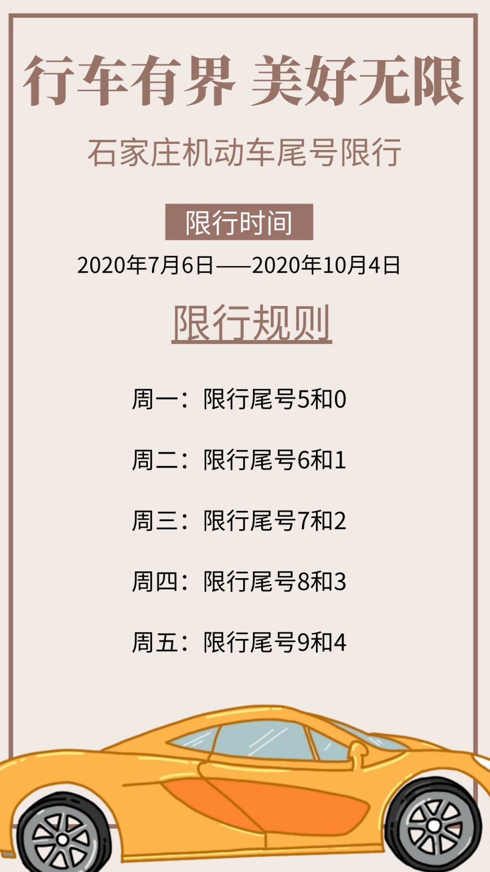 石家庄的朋友注意下周一机动车限行尾号调整看你的车周几限号