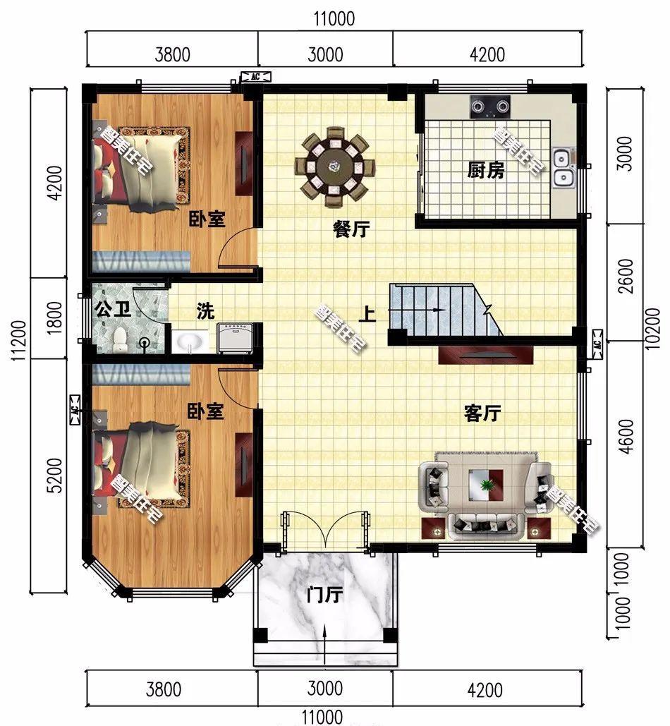 宽11米左右的农村别墅八角窗飘窗和落地窗样样不落