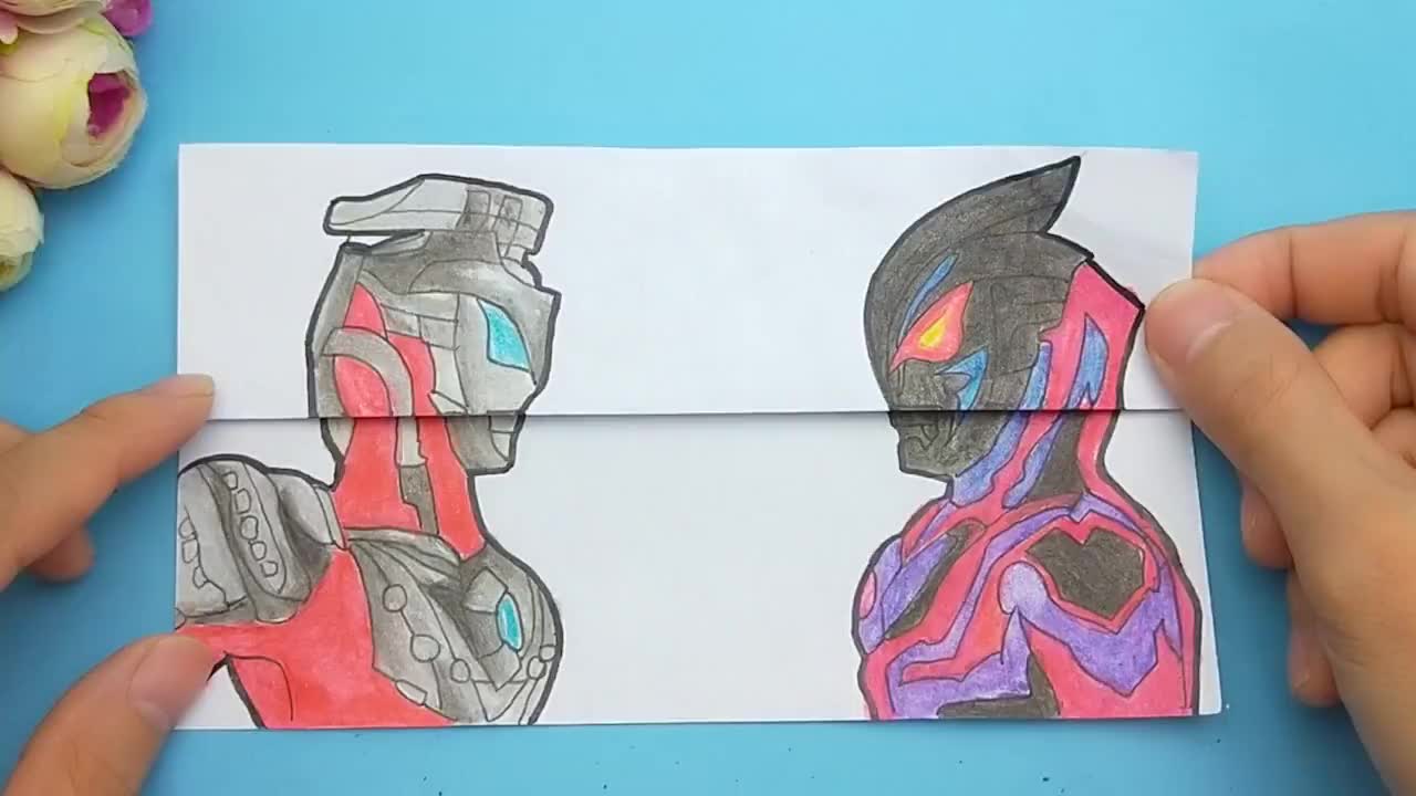 给捷德奥特曼钢燃形态手绘对战黑暗捷德,展开变身最后谁厉害?