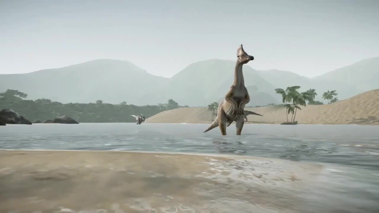 霸王龙偷袭副栉龙剑龙对战双脊龙恐龙动漫