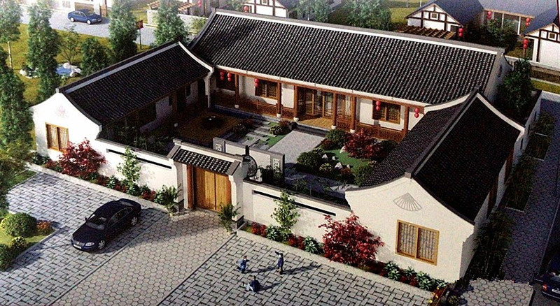 24m*23.14m,一层徽派中式三合院