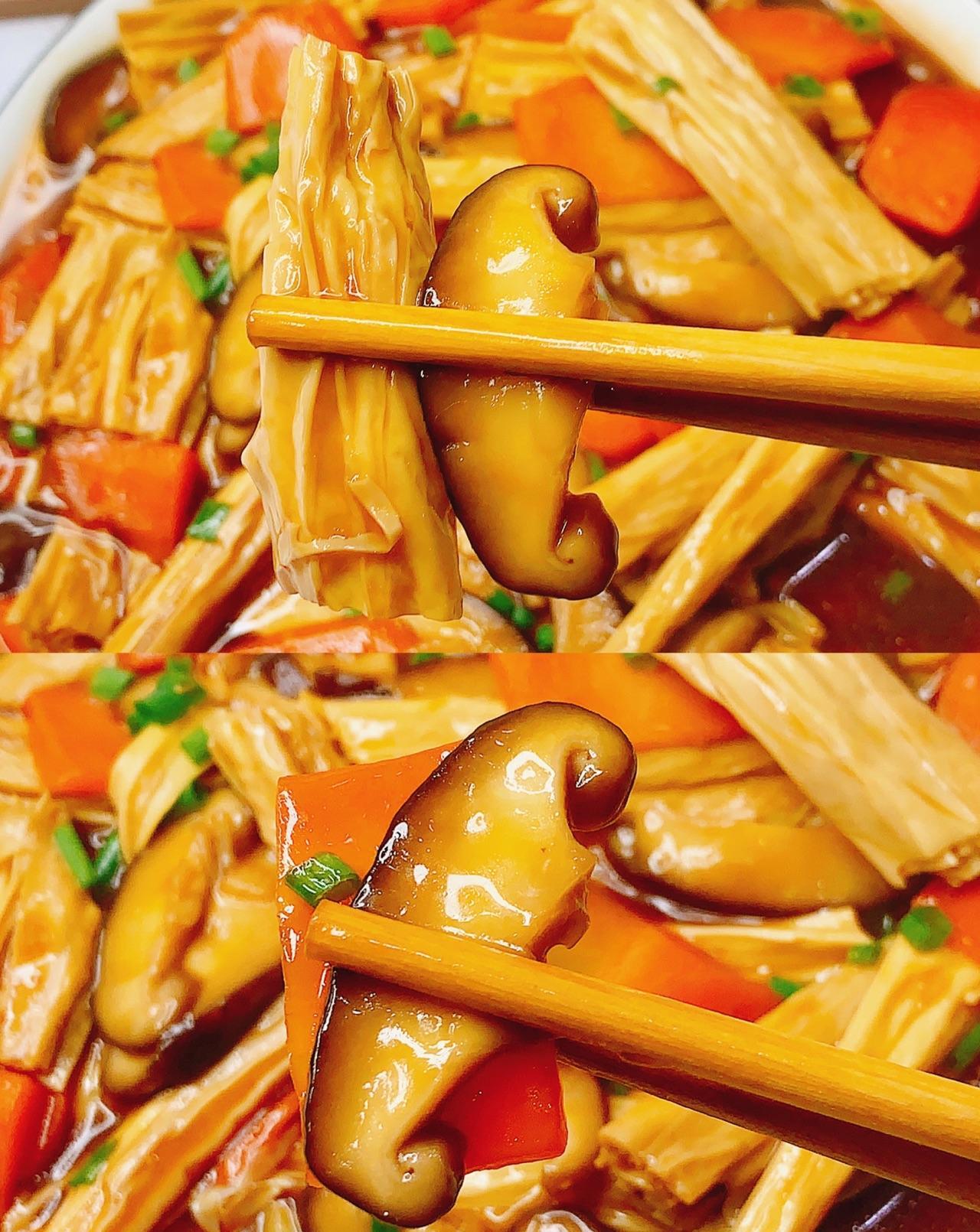香菇胡萝卜炒腐竹,简单下饭菜,营养又美味