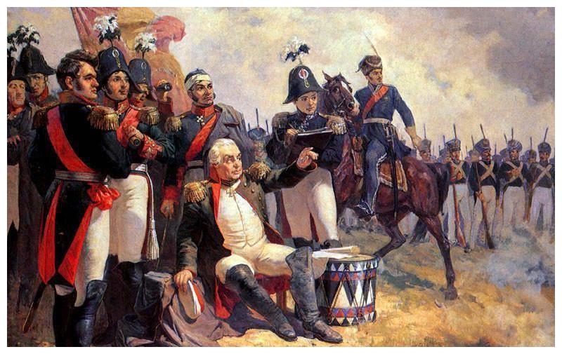 (在拿破仑征俄战争中痛击法军的俄国统帅库图佐夫与他的部下们)因此