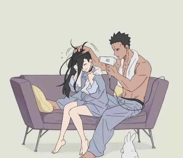 火影同人:再不斩和白的温馨日常,再不斩给白吹头发,一起看电视|小白兔