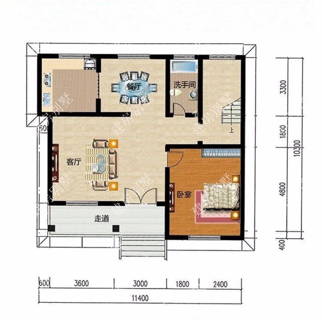 面宽11米左右,适合老家盖的两栋自建房,都是经典款户型