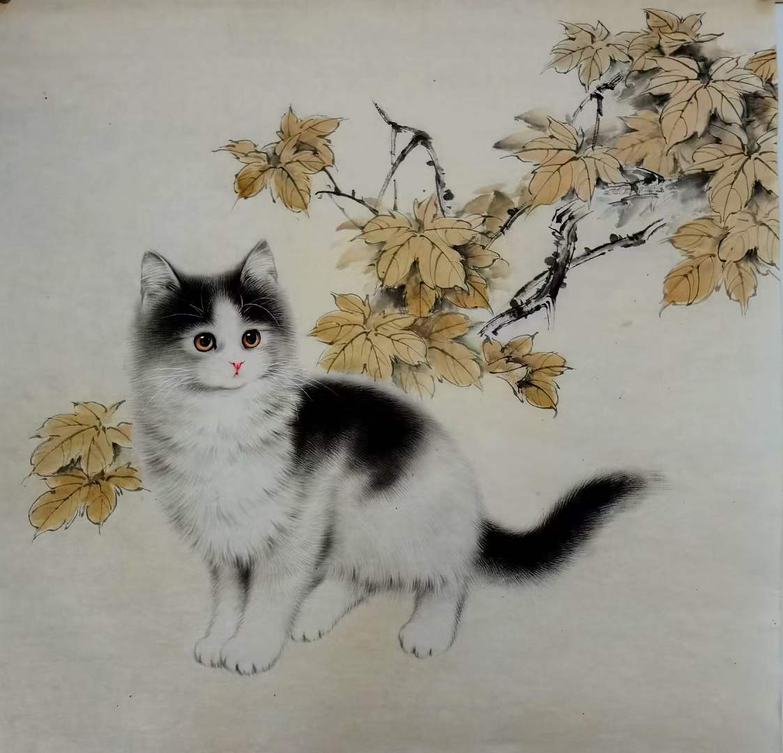 中美协秦文轩画猫 典雅清丽