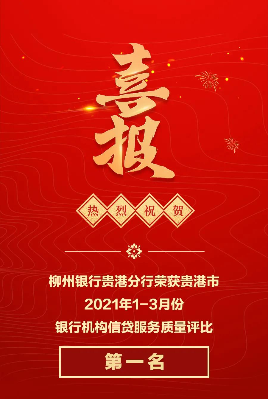 喜报柳州银行贵港分行信贷服务质量同业第一