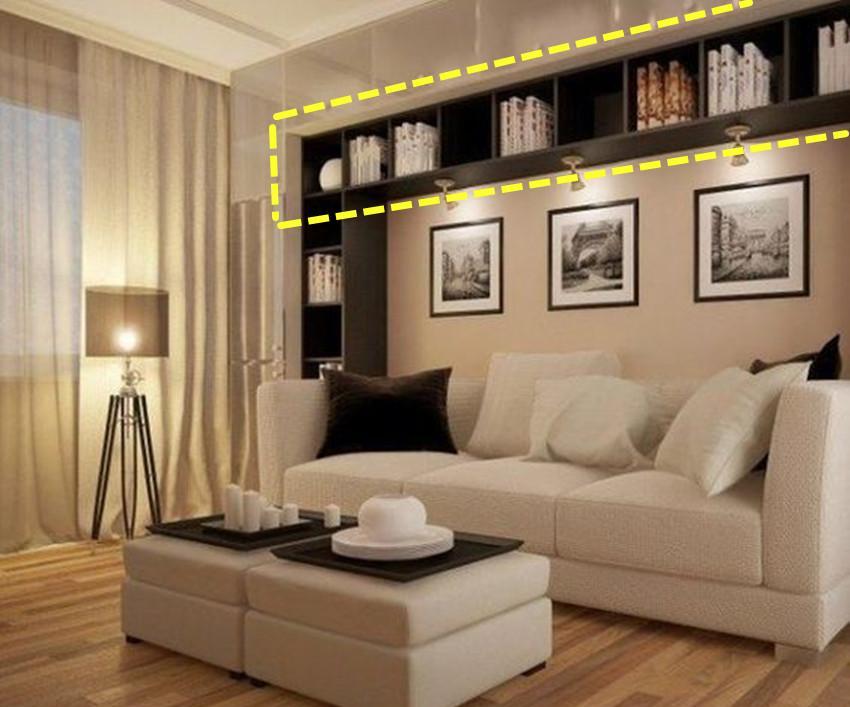 没放过客厅沙发后面,特地打排镜面柜门吊柜,做储物谁能想到?