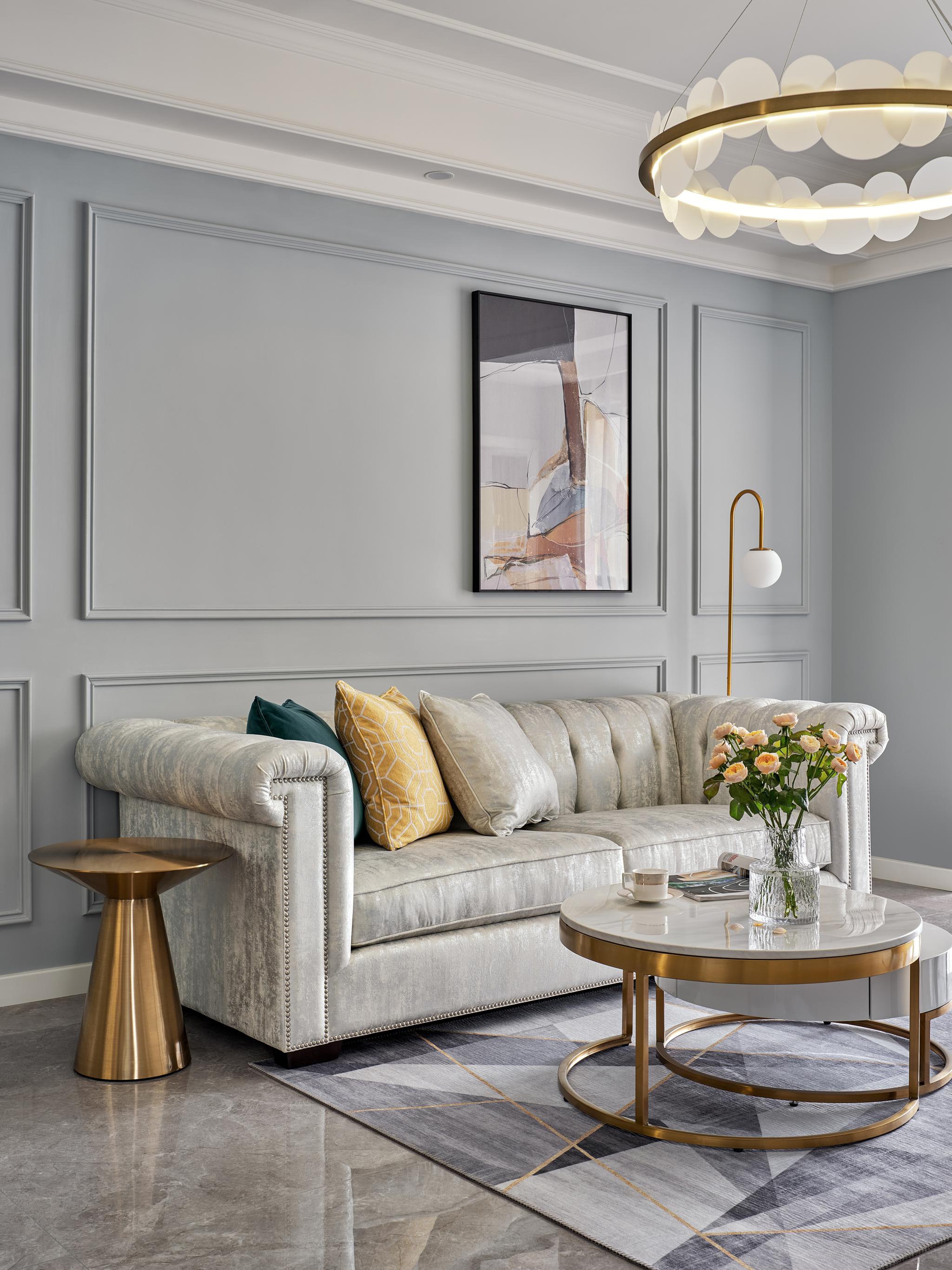 刘希宏作品三人的75㎡美式轻奢高级灰点缀雾霾蓝优雅时尚