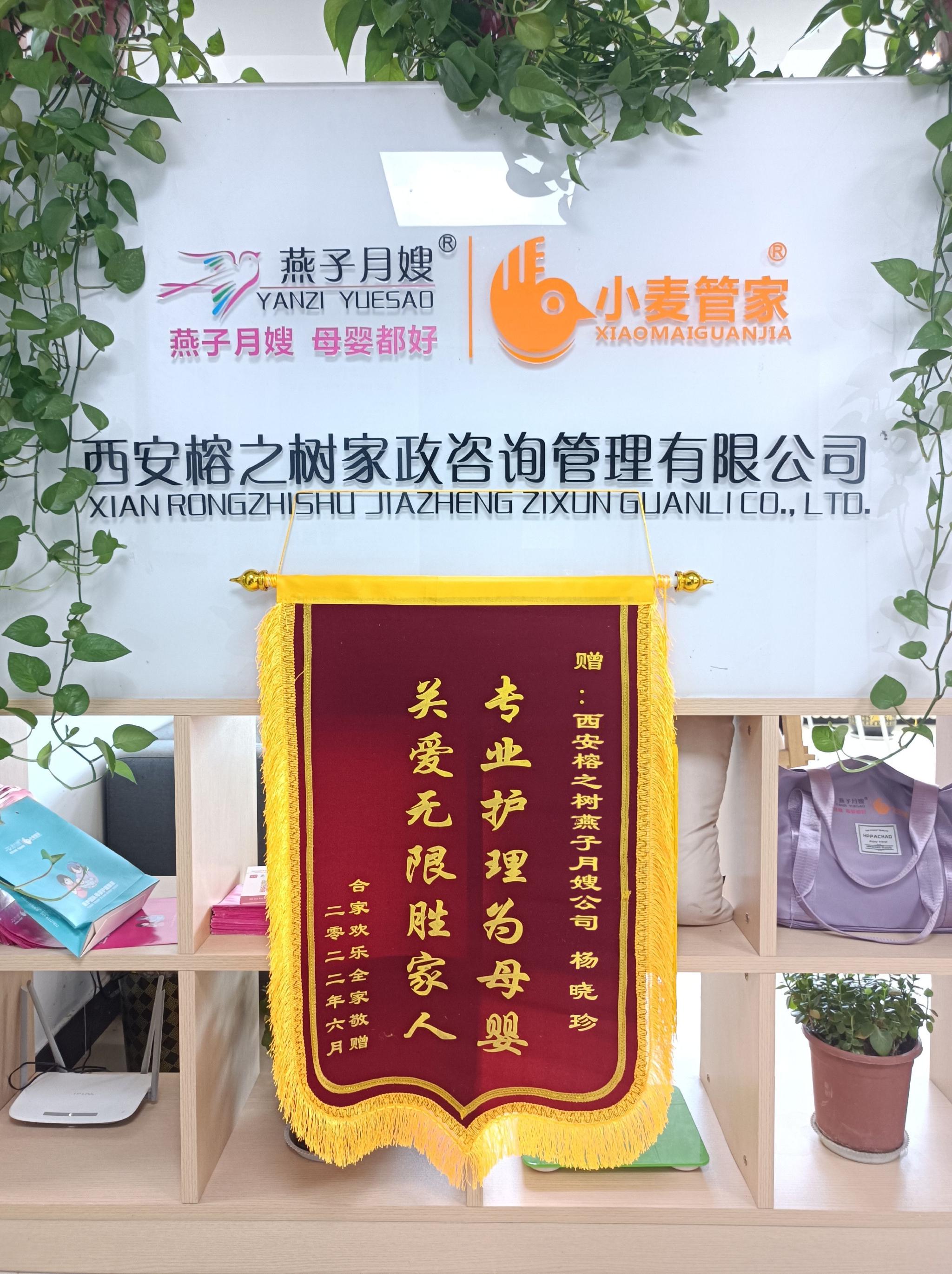 西安燕子月嫂客户赠予锦旗聊表育婴师杨晓珍阿姨照顾宝宝的心意