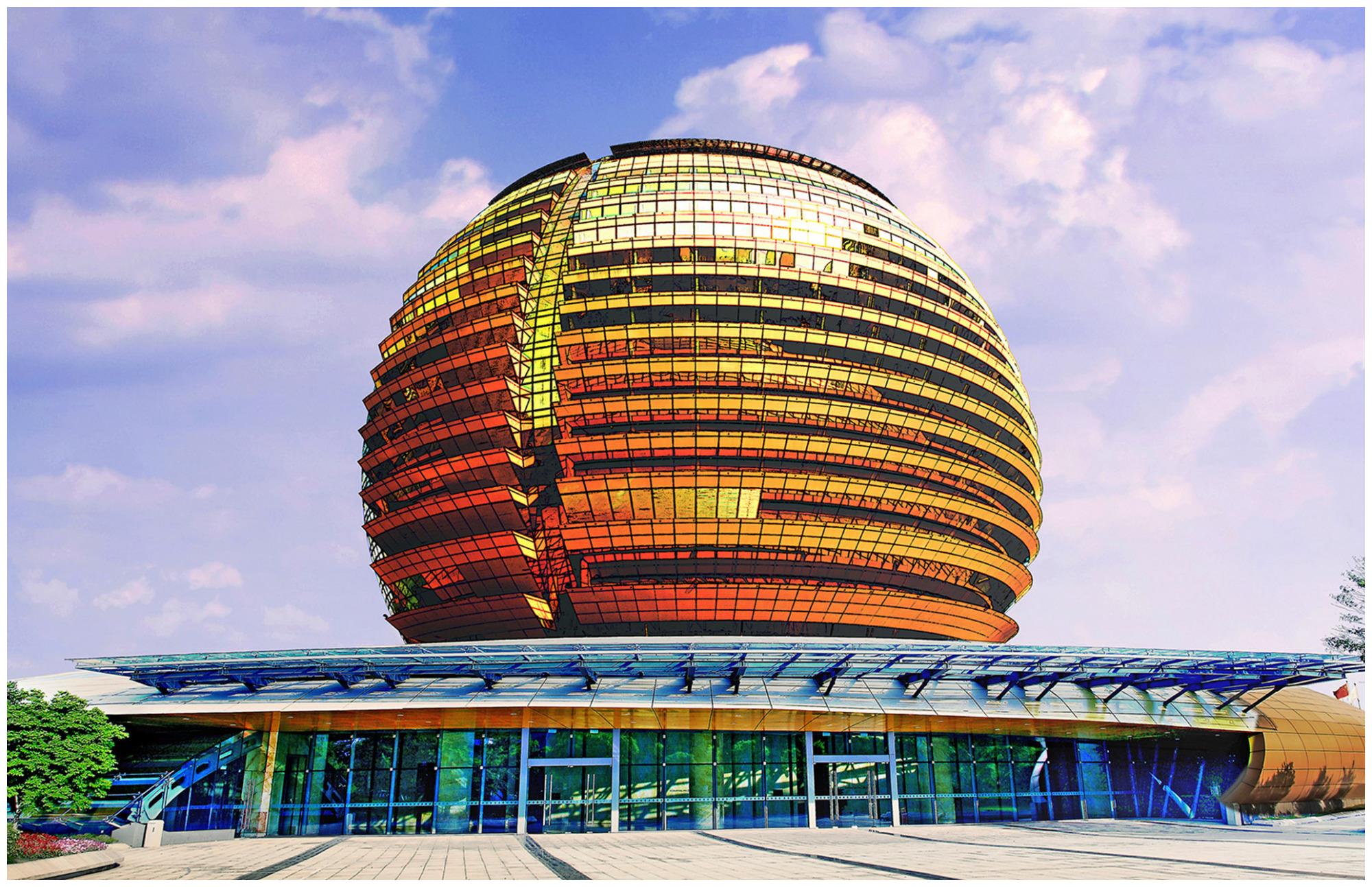 浙江最具代表性的一座建筑是大型综合建筑外观是金色巨型圆球