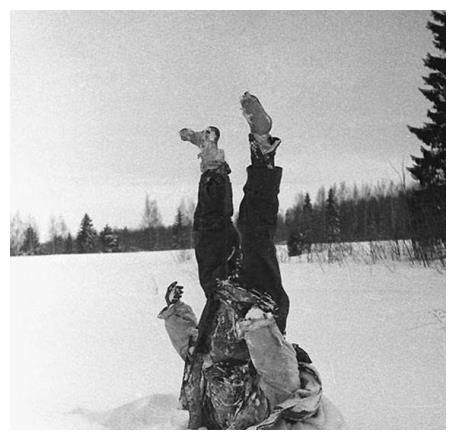 二战时期，冻得僵硬的德军士兵遗体，被苏军倒插在雪中当路标__财经头条
