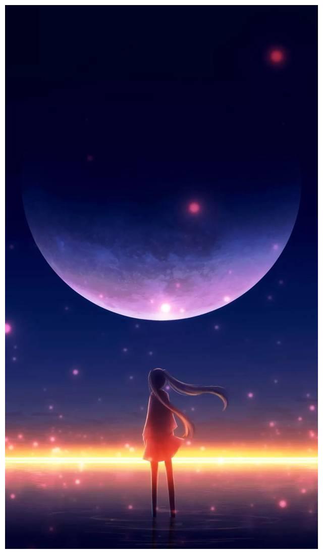二次元唯美意境壁纸 少女的星月神话__财经头条
