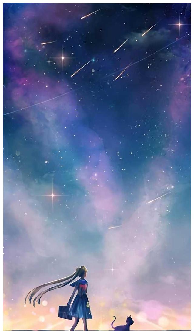 二次元唯美意境壁纸 少女的星月神话__财经头条