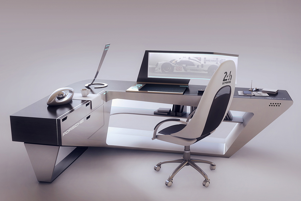 未来主义办公桌背后的灵感来自于保时捷时尚的工业设计语言