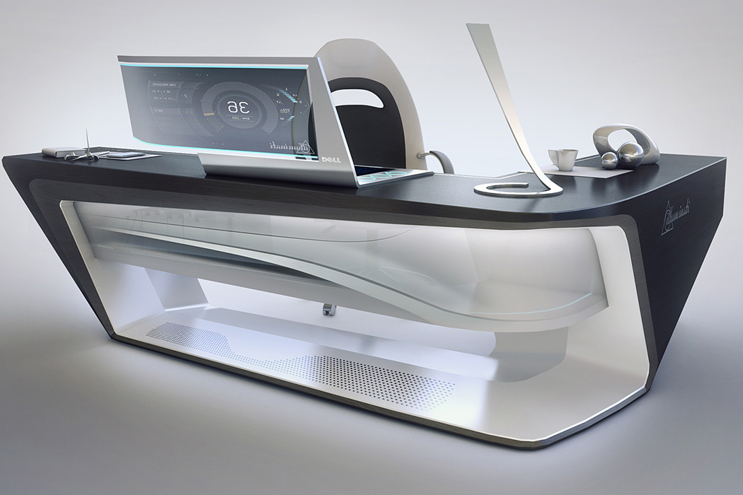 未来主义办公桌背后的灵感来自于保时捷时尚的工业设计语言