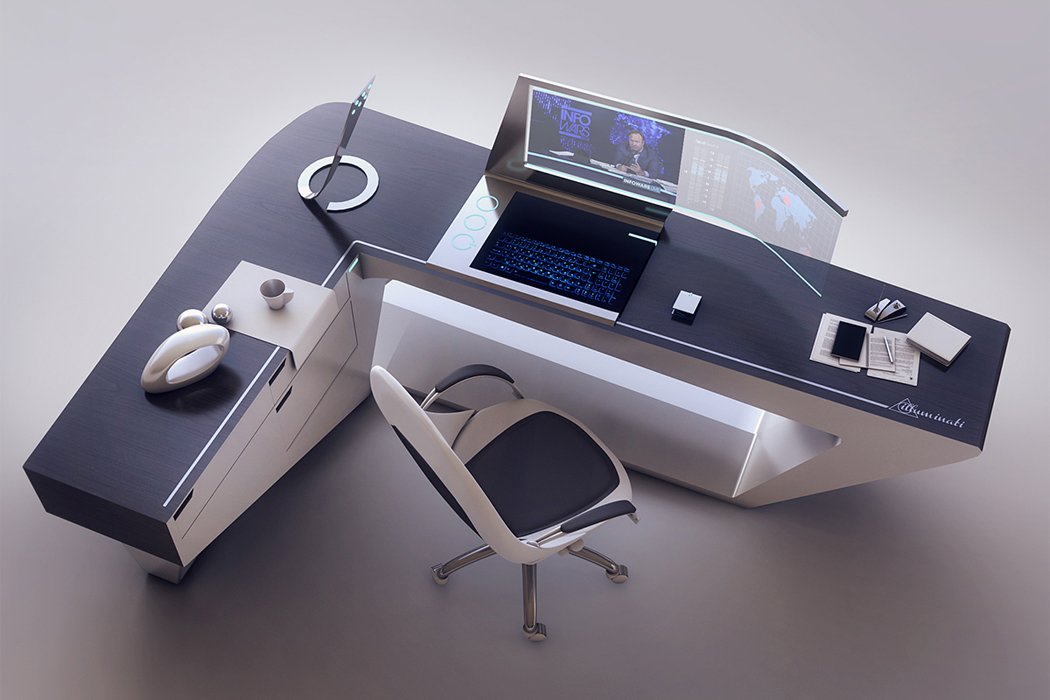 未来主义办公桌背后的灵感来自于保时捷时尚的工业设计语言