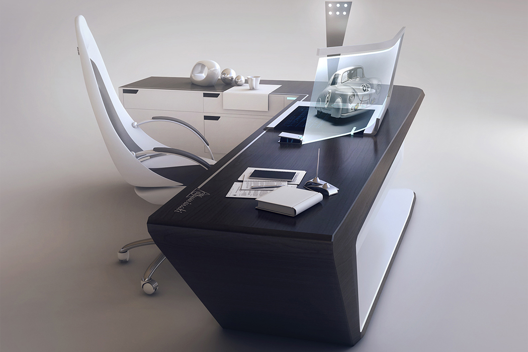 未来主义办公桌背后的灵感来自于保时捷时尚的工业设计语言