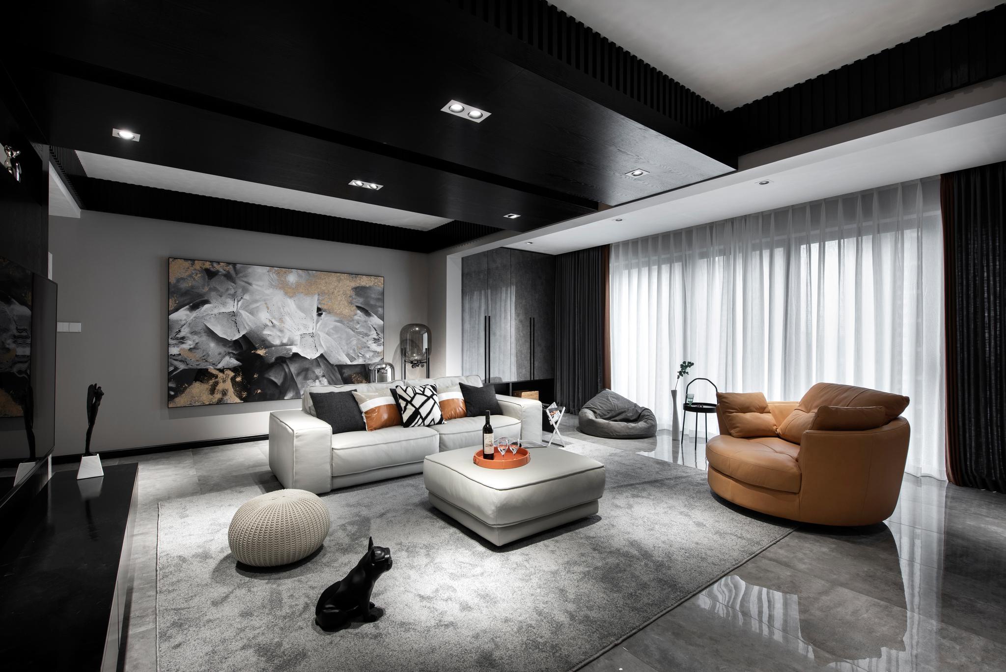 张杰作品130㎡简约黑白灰现代感的美学空间实用又高级
