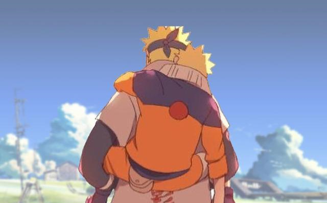 火影:鸣人遇上年少的自己,火影斗篷直接送,离别的背影神似水门