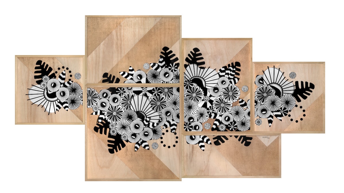 多面板花卉拼贴画黑白之间蕴含着大自然的无限之美