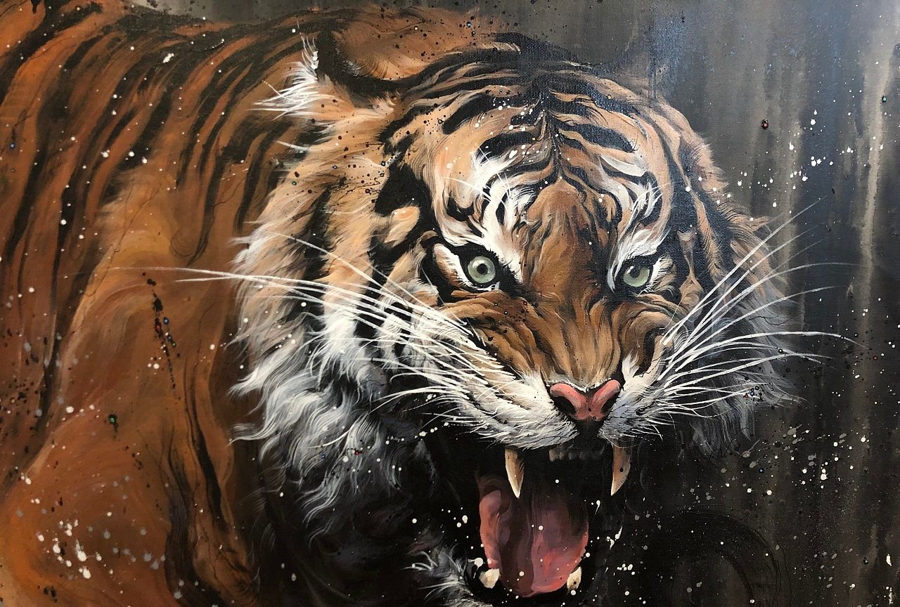 猛虎归山去似风,群山峻岭任驰骋,虎系列绘画作品欣赏