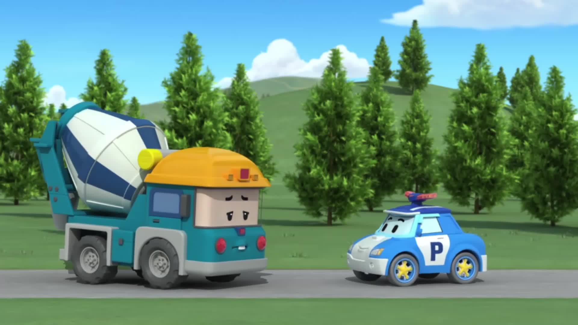 变形警车珀利:大家产生误会,珀利从中调解,让小汽车承认错误