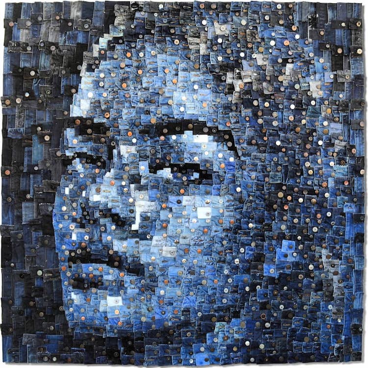 逼真的肖像居然全由牛仔布碎片组成艺术家找到了全新的创作方式