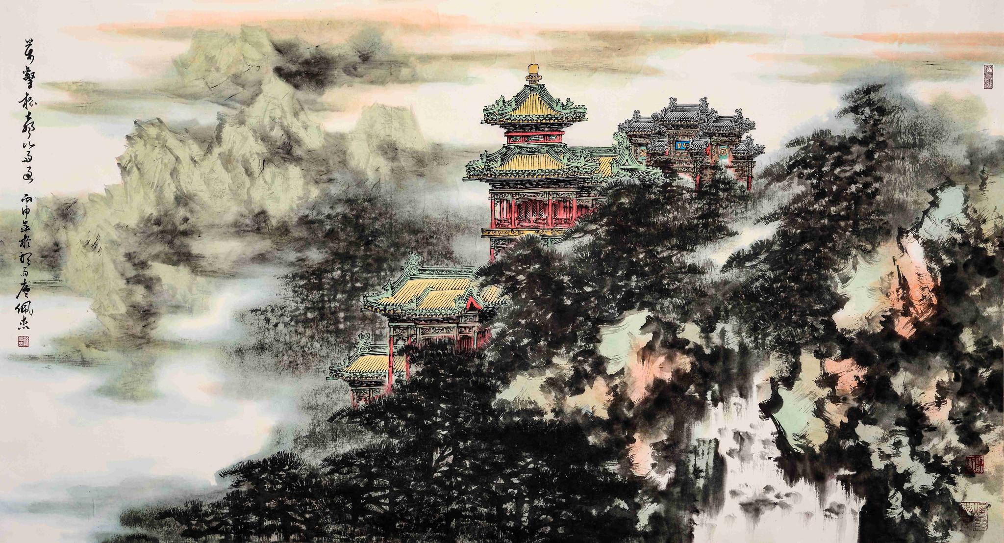 京海墨韵实力派阁楼山水画家孙佩杰将园林意境跃然纸上