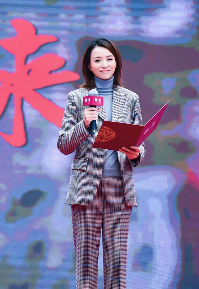 董卿穿格纹西装娴静端庄美得知性大气