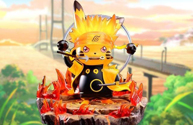 皮卡丘版六道鸣人的手办,开启灯光效果后,被手办特效吸引