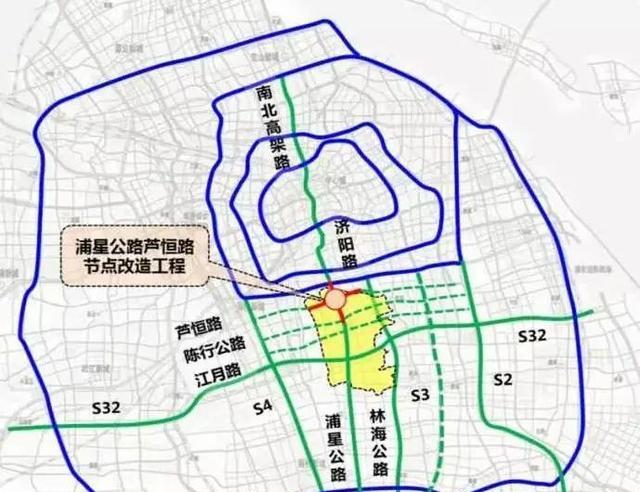 上图中黄色的部分也就是上海市闵航区浦西的部分,浦星公路-芦恒路这个