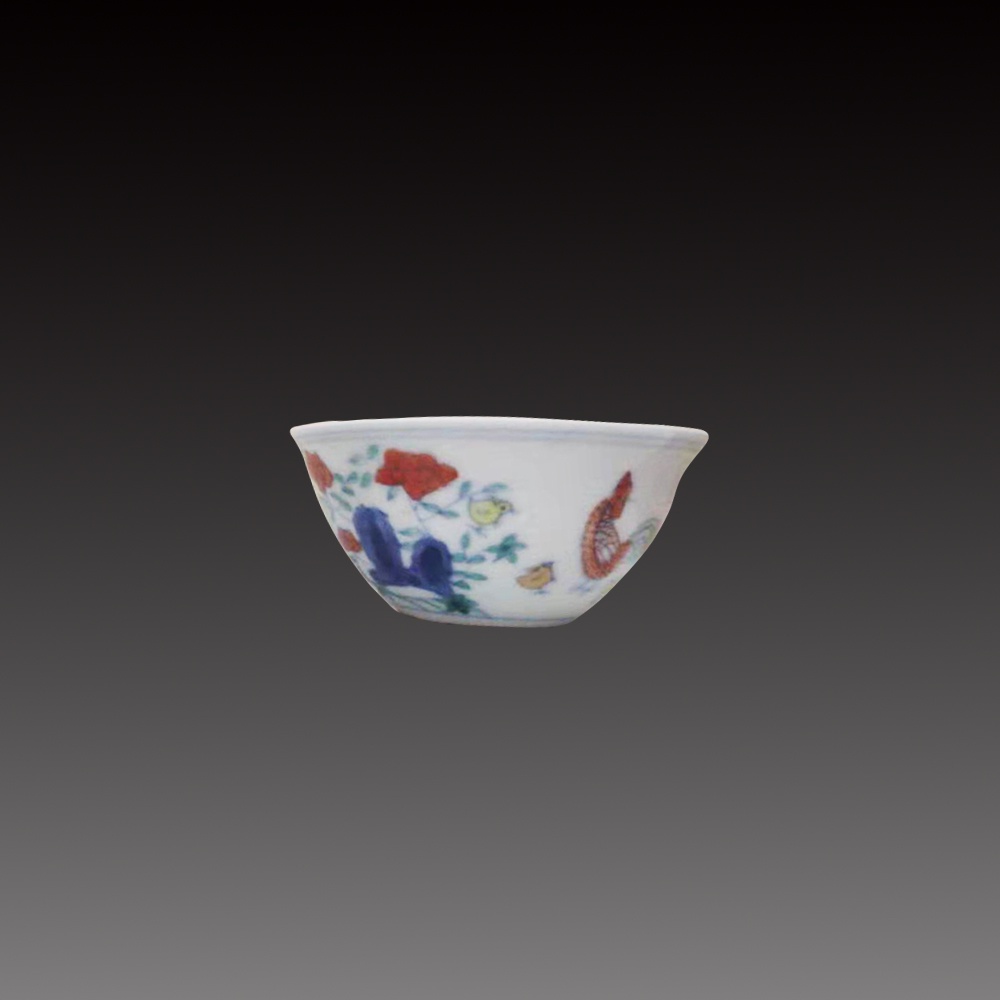 明成化斗彩鸡缸杯一对