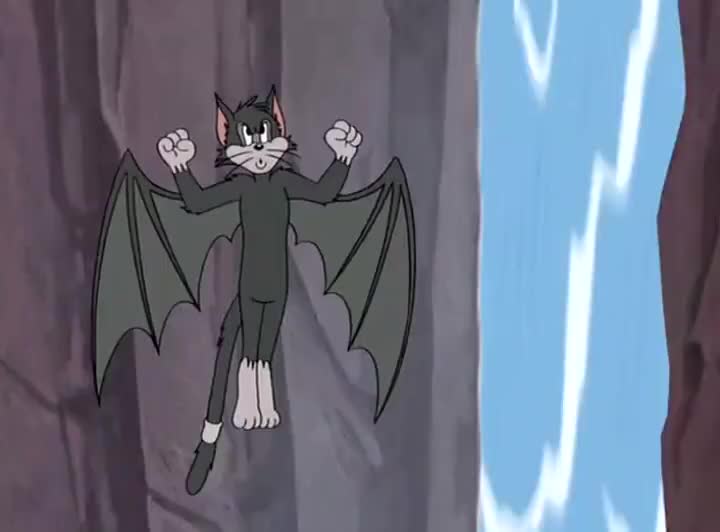 蝙蝠猫穿过瀑布,翅膀瞬间就没有了,这下又掉了下去