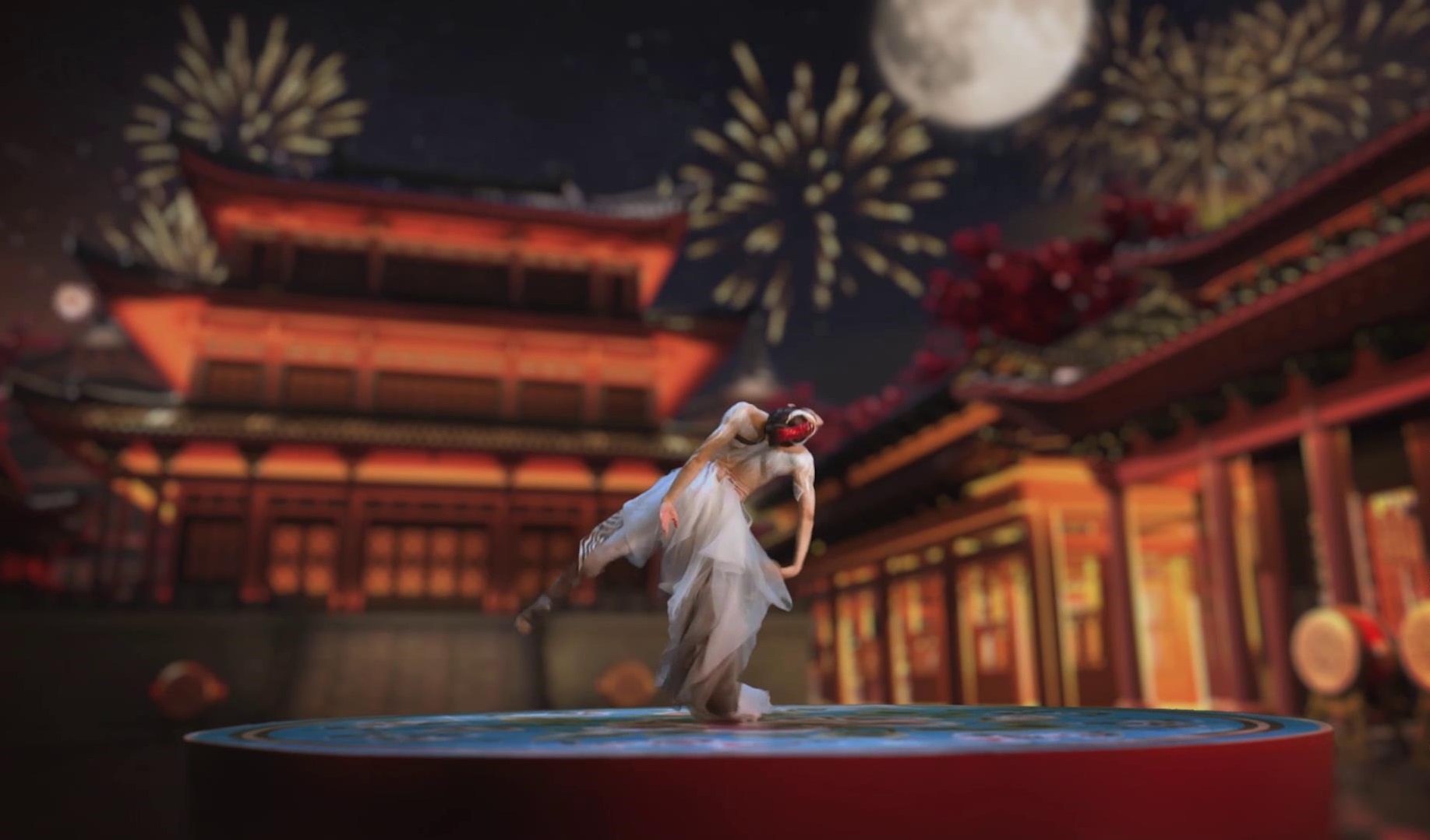 中,代表着长寿,祥瑞的鹤飞过夜空,飞向明月,令人想起《妖猫传》中的