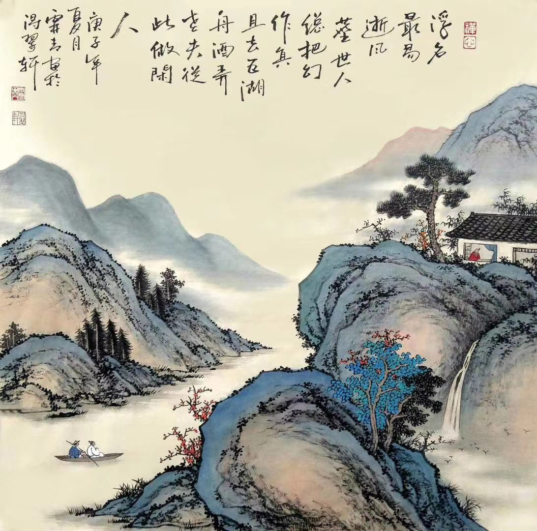 画家霖青过古代隐士一样生活的仿古山水画现代画师