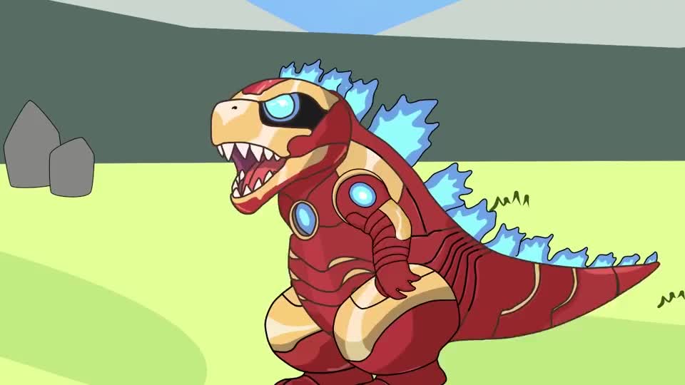 迷你哥斯拉机械哥斯拉的战斗动漫特效