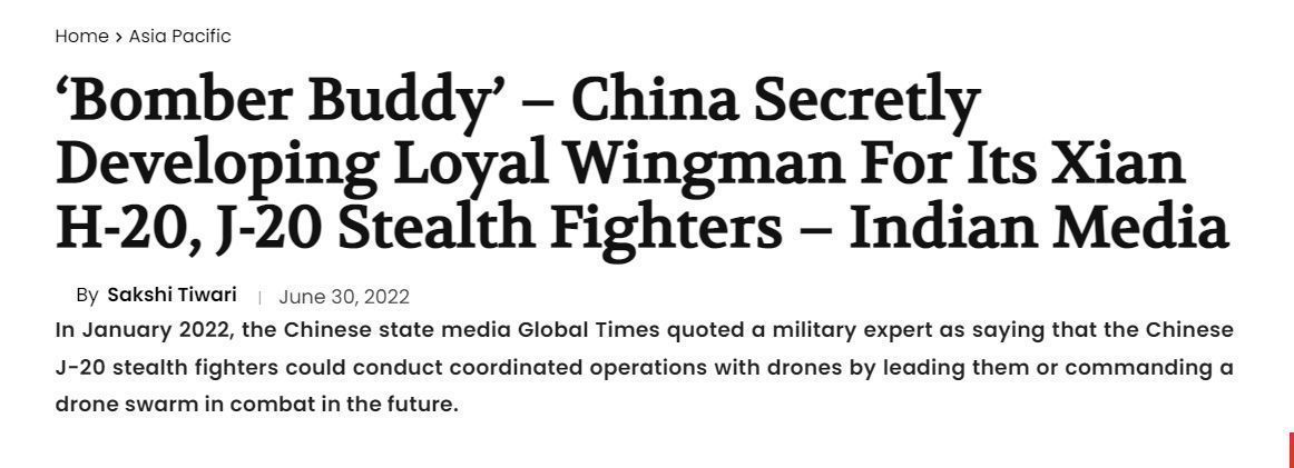 印媒:中国有多款在研新机,不光研制了轰20还有配套的轰炸机僚机休闲区蓝鸢梦想 - Www.slyday.coM 印媒:中国有多款在研新机,不光研制了轰20还有配套的轰炸机僚机休闲区蓝鸢梦想 - Www.slyday.coM