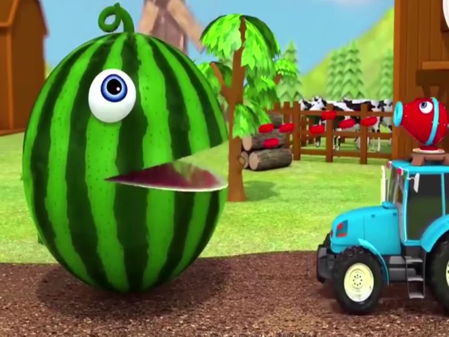 大球球吃西瓜球里的豆豆,益智动画学颜色