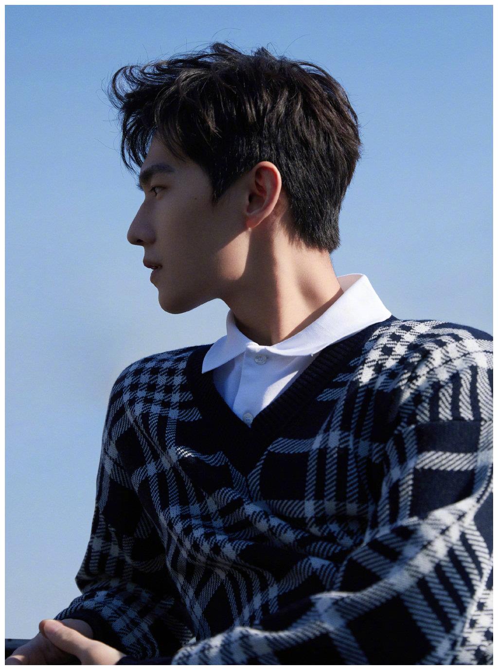 杨洋昨日活动美图,白衬衫加蓝白格学院毛衣风,是帅气的学长啊