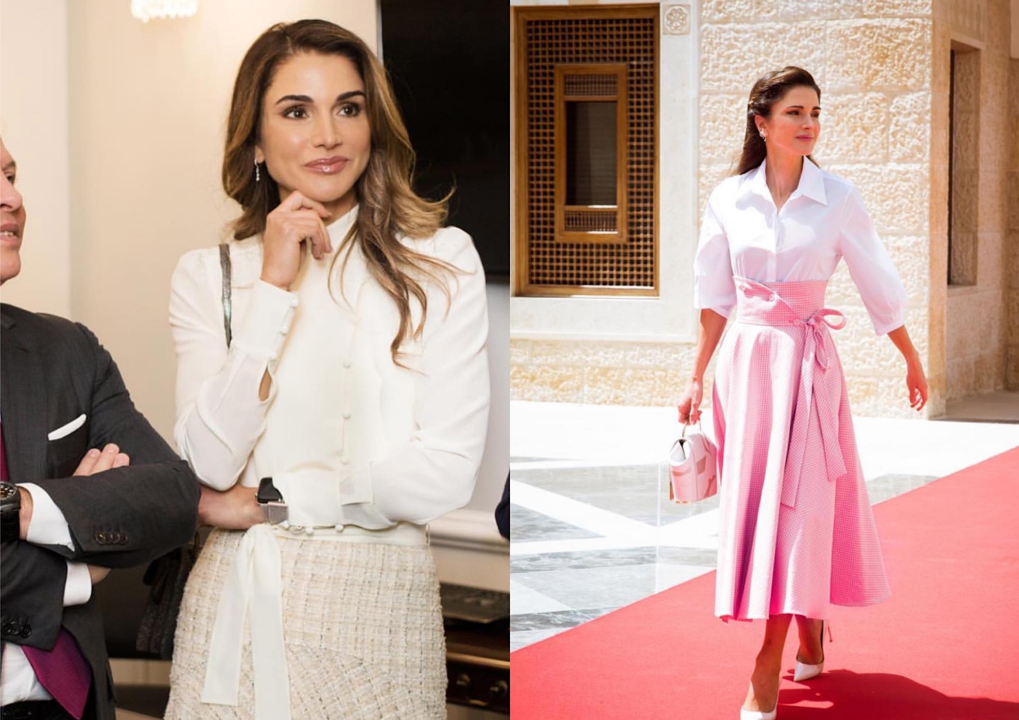 最美约旦王后亚辛·拉尼娅,喜欢衬衫穿搭半裙!