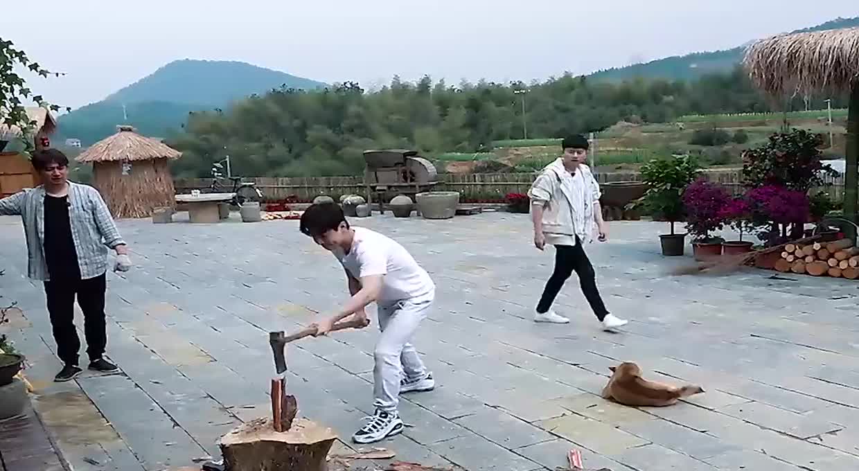 向往的生活:大华教张杰劈柴,张杰屡试屡败,老黄亲身教学