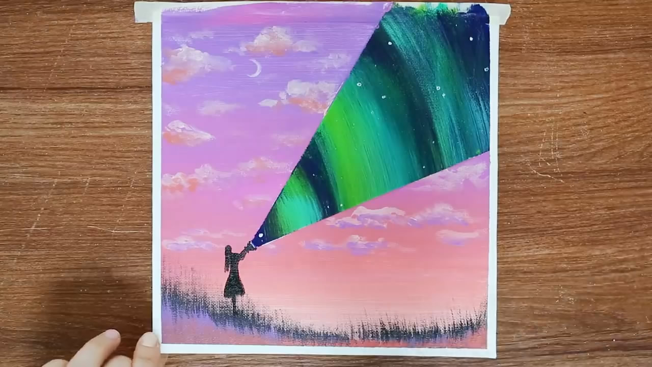 手工绘画作品,漂亮极光的创意画法,非常简单!