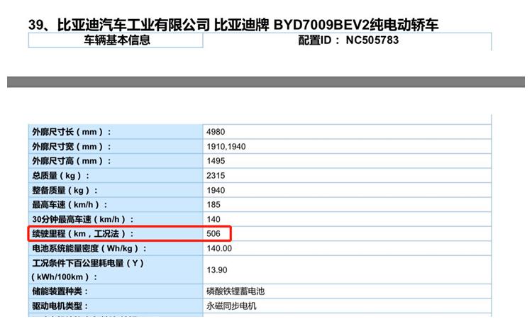 比亚迪汉EV 506km车型信息曝光 搭载刀片电池 预计售价30万内