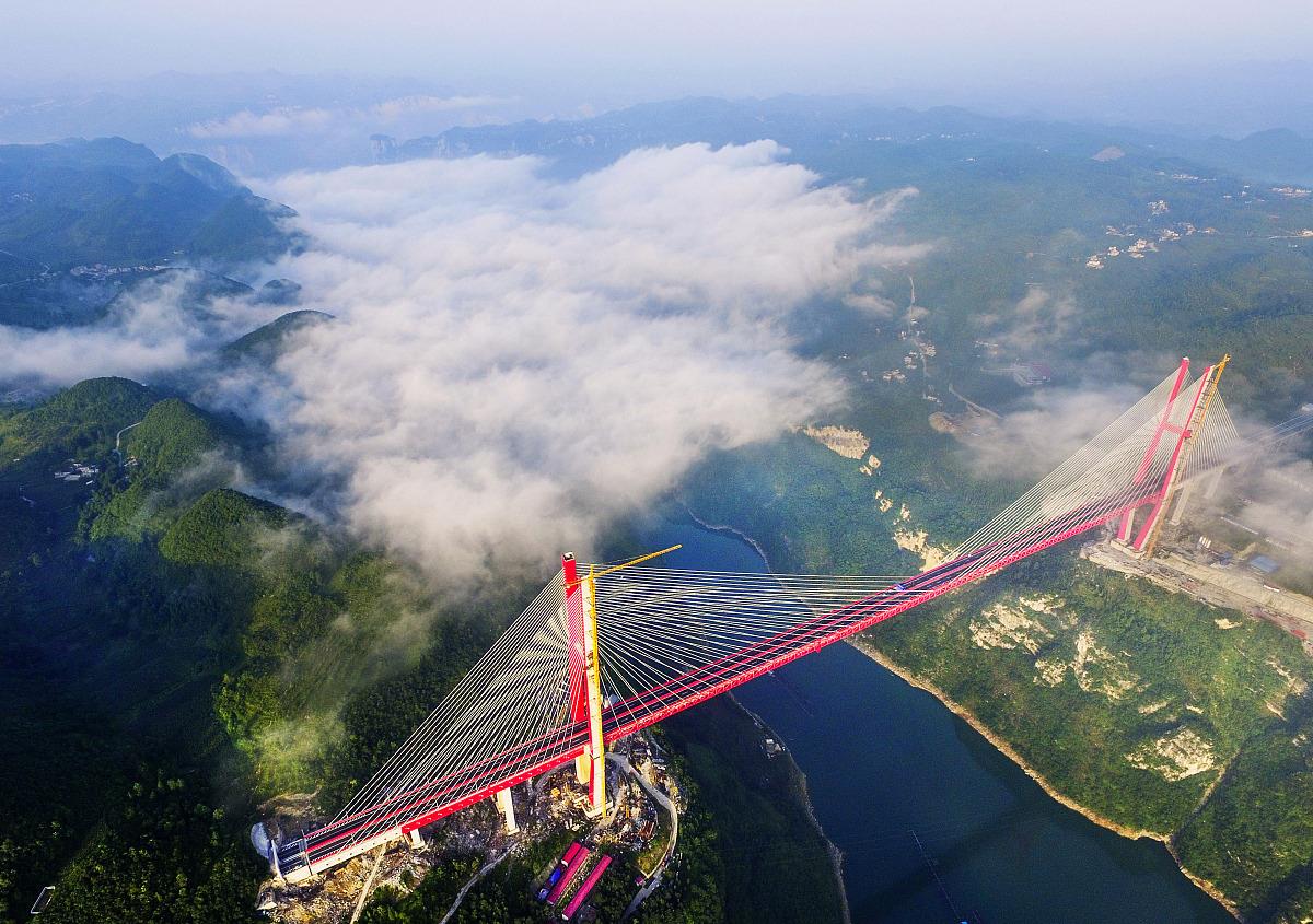 航拍贵州黔西航拍鸭池河特大桥,让二岸天堑变通途