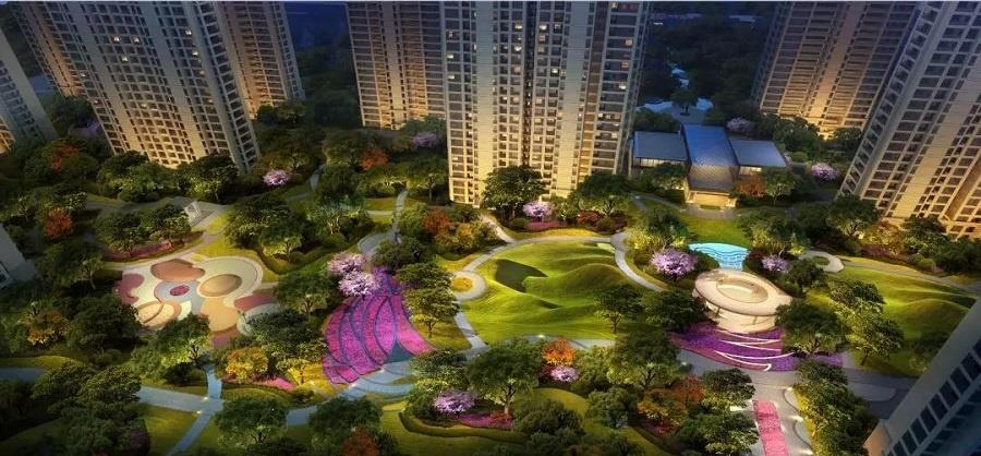 香榭地块坡地公园的设计理念用隐喻蝴蝶五彩斑斓的特征及线条,大繁至