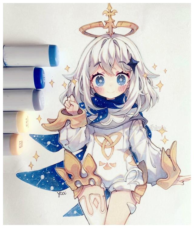 画作欣赏星月一身披的小美女们马克笔画