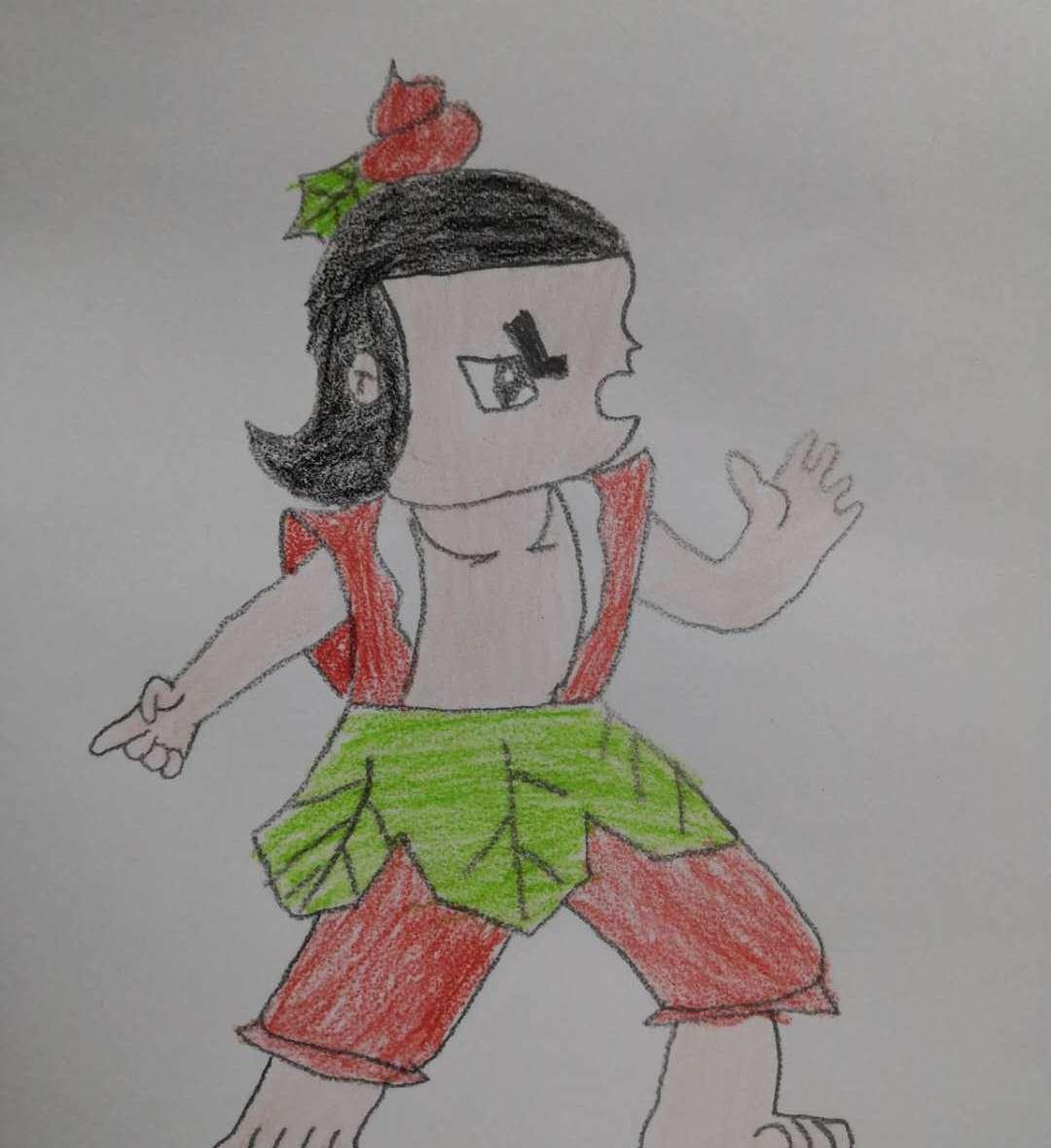 葫芦七兄弟中的橙娃儿童彩铅简笔画